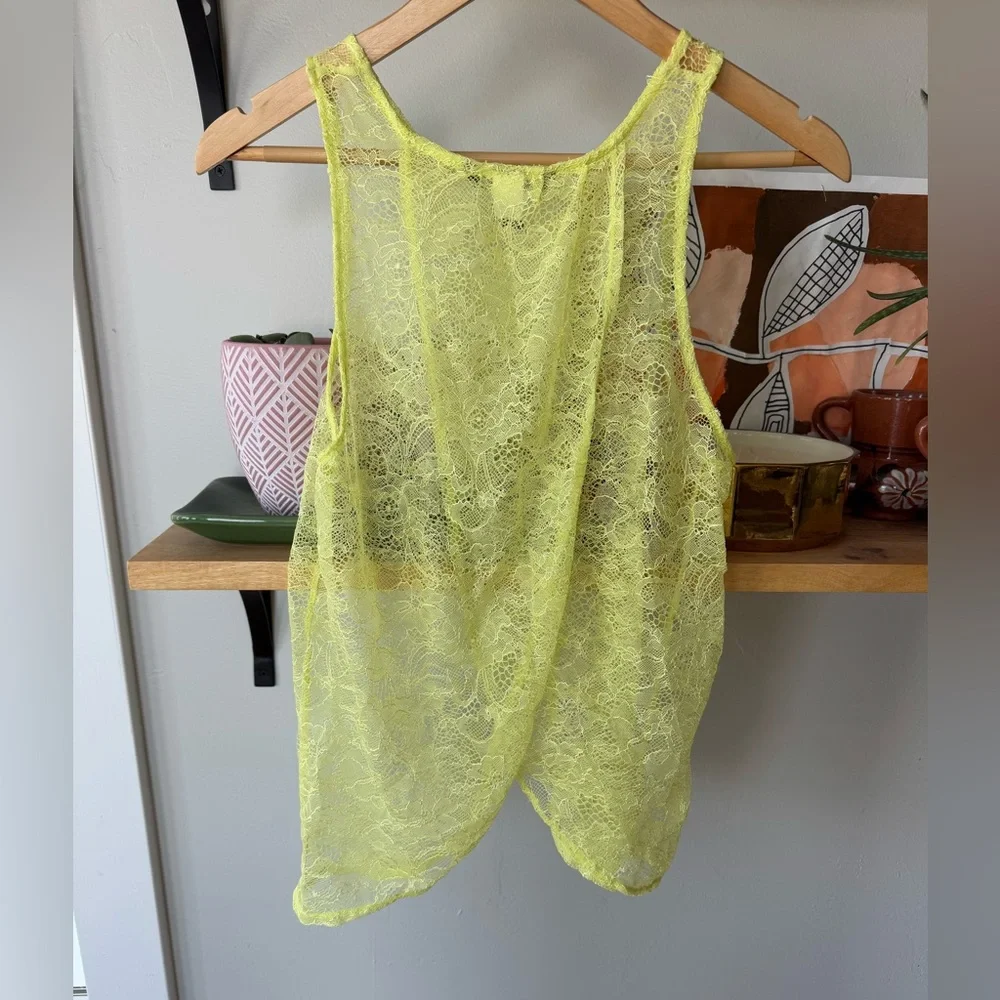 Victoria’s Secret Neon Yellow Sheer Lace Cross Back Tank Top Swim Cover Up Small - Picture 7 of 13
